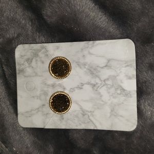Black druzy gold earring